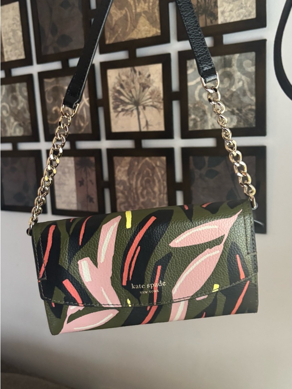 Authentic Kate spade leather flap Crossbody Bag with Pink & Green Floral Print